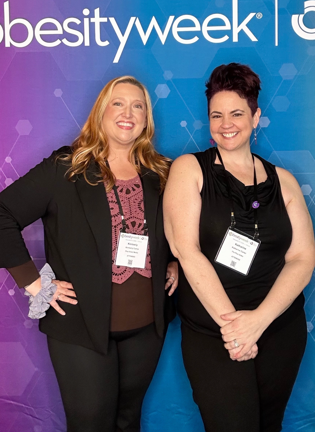 Kim Carlos and Kat Carter, hosts of The Plus SideZ podcast, at ObesityWeek