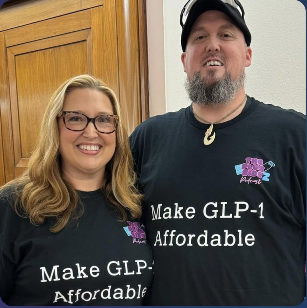 Kim Carlos and Bear wearing Make GLP-1 Affordable shirts at the Capitol